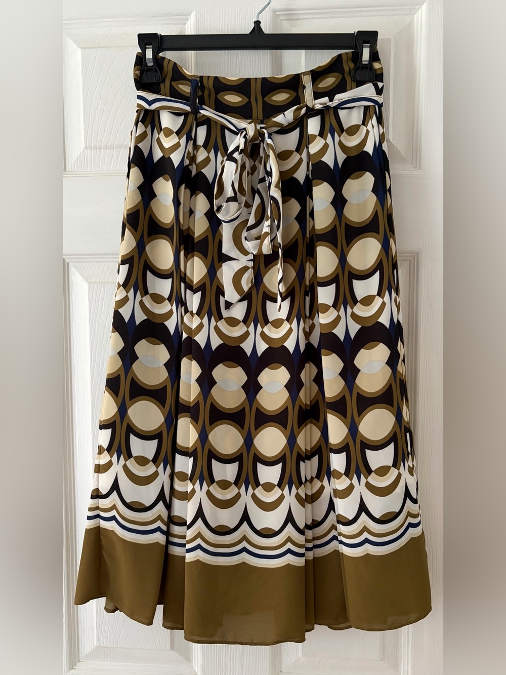 H&M Geometric A-Line Skirt in Olive, Navy & Cream